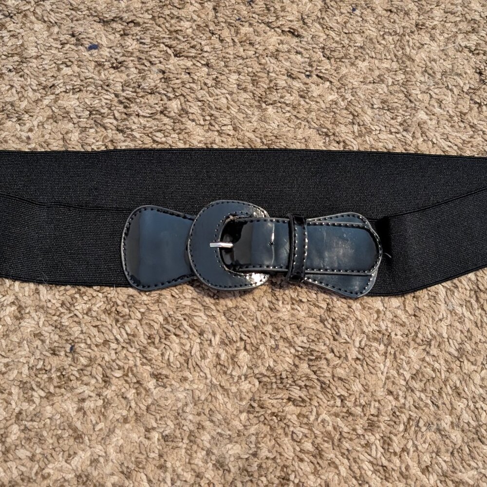 2 Inch Wide Black / Silver Elastic Wide Belt for Waist or Hips, Round Buckle